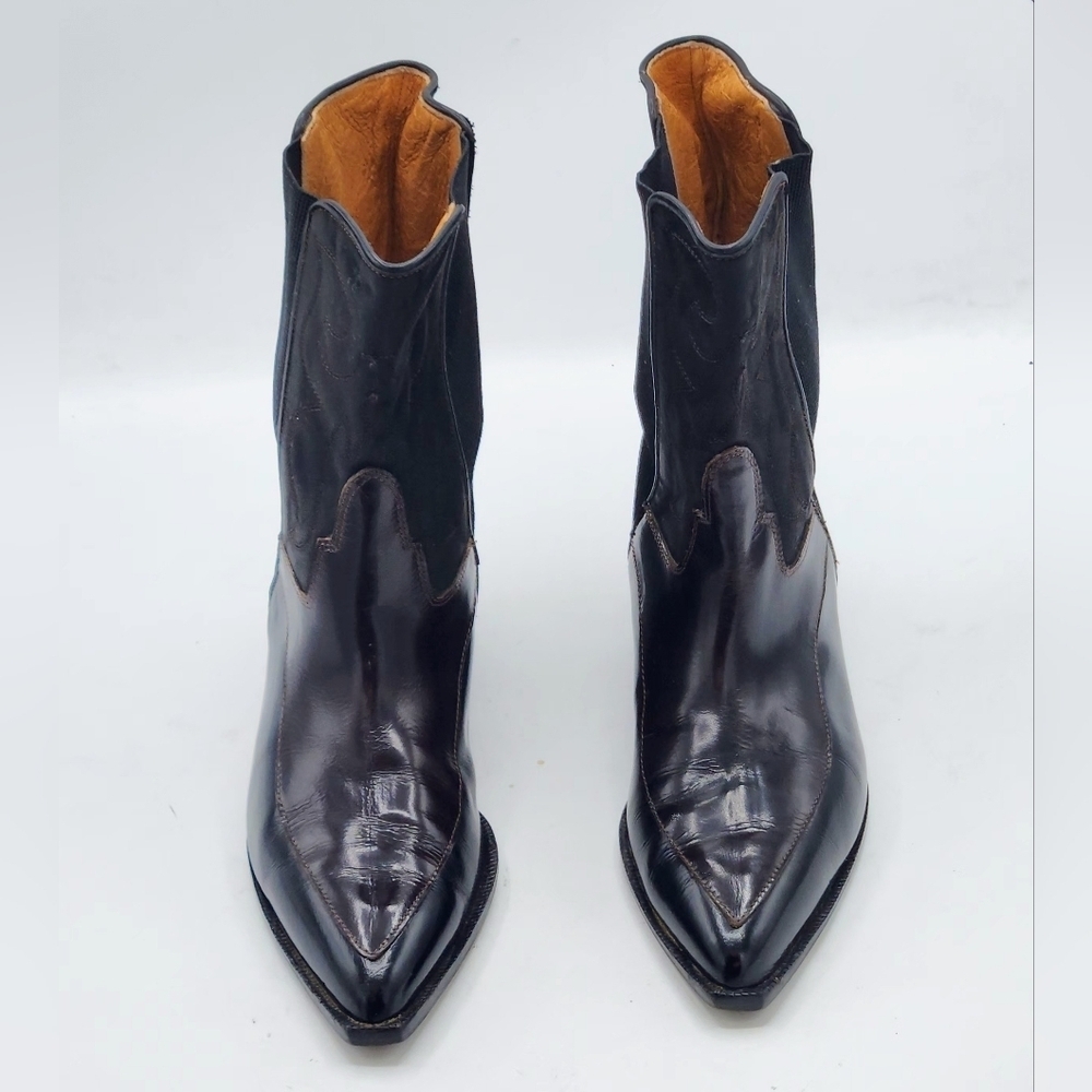 Donald  J Pilner Vintage Western Couture Leather Black Brown Boots SZ 7 - Picture 2 of 16
